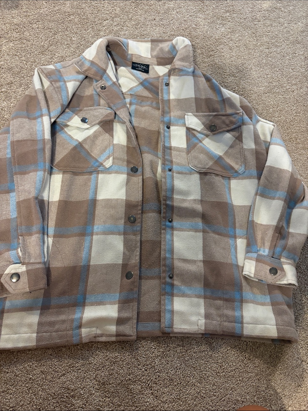 Women’s Plaid Fleece Shacket - Beige & Blue